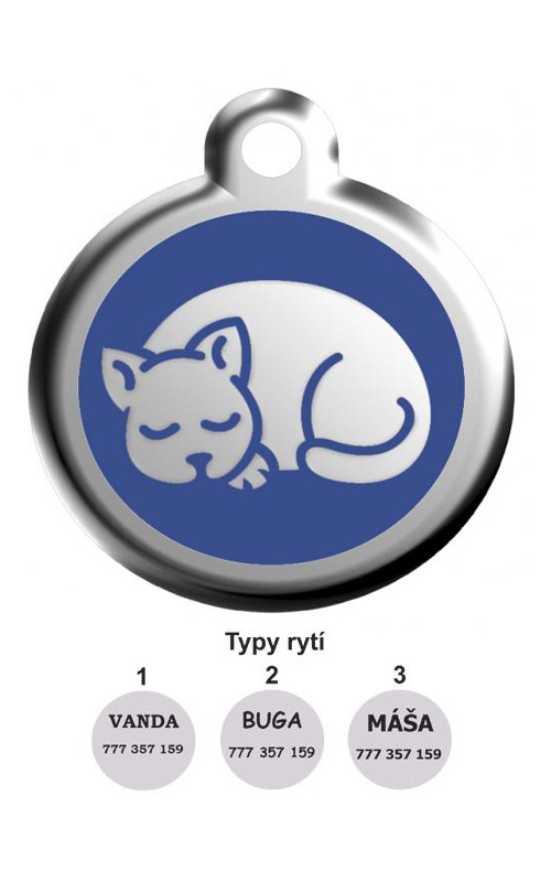 Red Dingo kočičí známka s rytím malá Kočka modrá 20 mm 