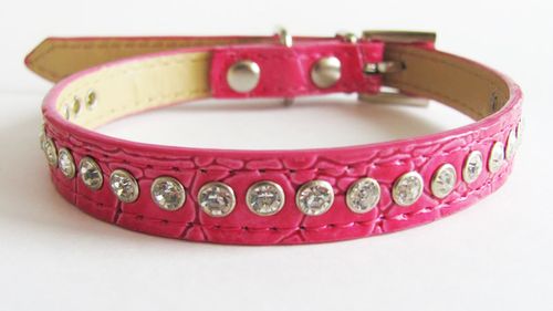 Malinově růžový Luxusní kožený obojek pro malé psy 36 cm