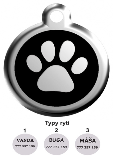 Red Dingo psí známka s rytím malá Tlapka černá 20 mm