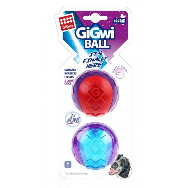 GiGwi odolný pískací míček pro psy modrý 6,4 cm velikost M 2 kusy v balení