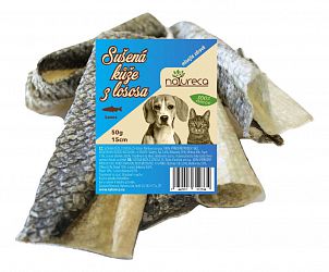 Natureca sušené rybí maso pro psy Sušený losos pro psy, kůže z lososa 50 g 15 cm